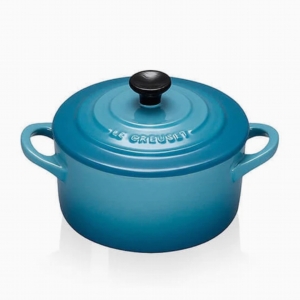 Mini-casseruola rotonda in gres smaltato LE CREUSET blu caribe