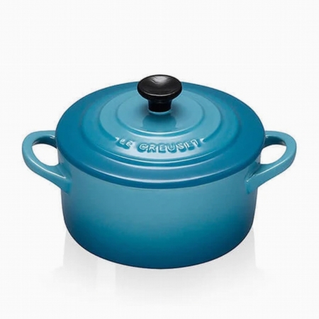 Mini-casseruola rotonda in gres smaltato LE CREUSET blu caribe