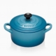 Mini-casseruola rotonda in gres smaltato LE CREUSET blu caribe